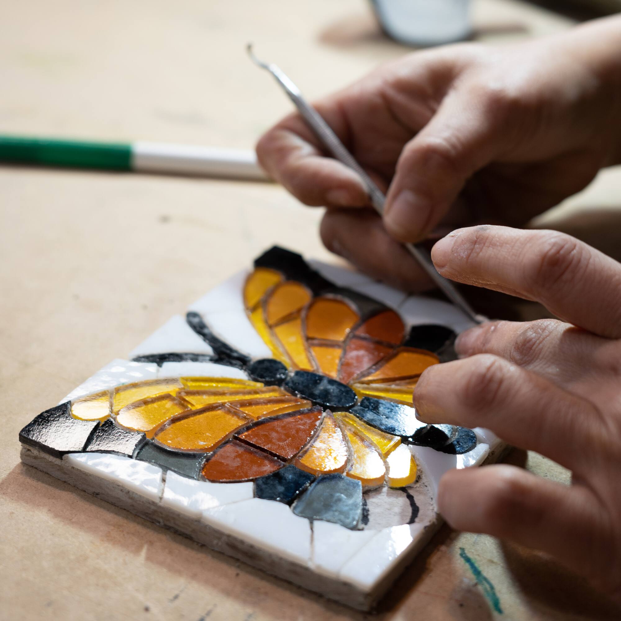 Small Amber Mosaic Stained Glass Squares, 8oz.